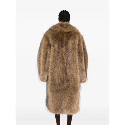 Ganni Notched-lapel Faux-fur Coat In Brown