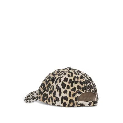 Ganni Leopard-print Canvas Baseball Cap Women In Brown