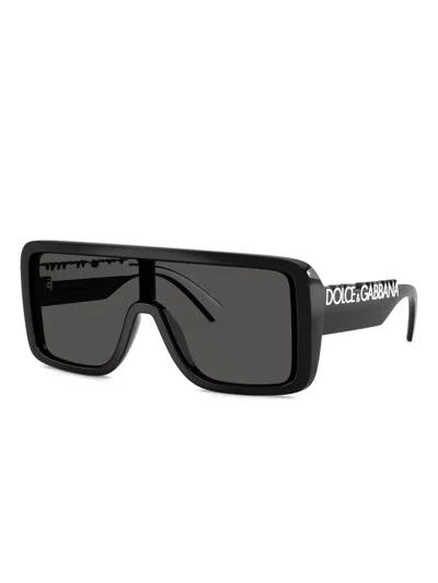 Dolce & Gabbana Logo Rectangle-frame Sunglasses In Black