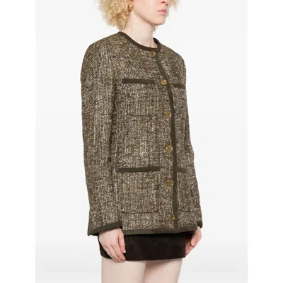 Golden Goose Journey Ws Long Boxy Jacket W Patch Pockets And Leather Details In Brown