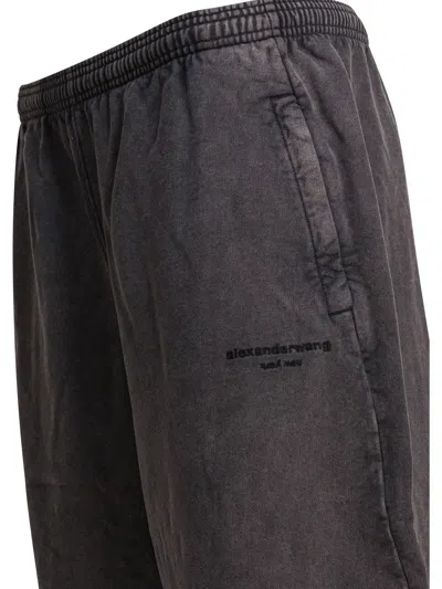 Alexander Wang Elastic Waistband Wide Leg Trousers In Gray
