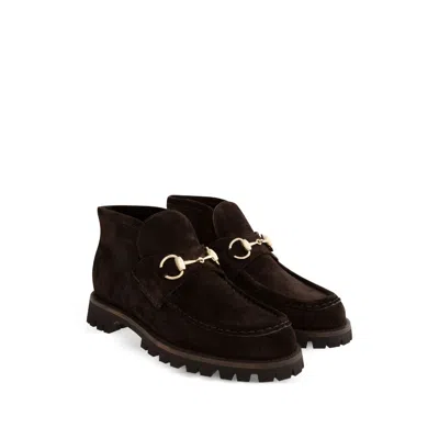 Gucci Sylke Suede Horsebit Booties In Brown