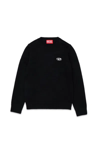 Diesel Pullover Misto Lana E Cashmere Con Patch In Black