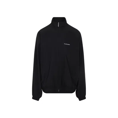 Balenciaga Men Black High Neck Sweatshirt With Logo Lettering On Front And Rear In Tech Fabric Man In Black