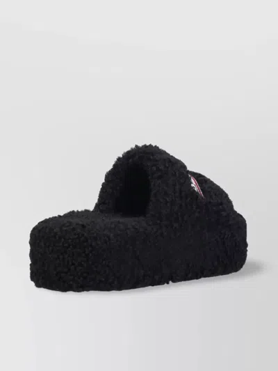 Balenciaga Furry Platform Sliders In Black