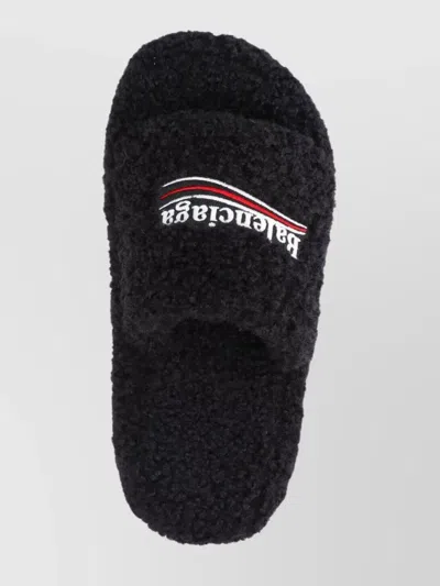 Balenciaga Furry Platform Sliders In Black