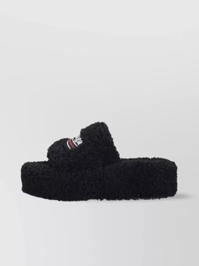 Balenciaga Furry Platform Sliders In Black