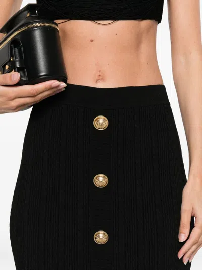 Balmain Black Skirt With Logo Buttons And Zip Closure In Black