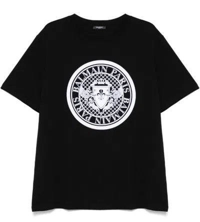 Balmain Noir Blanc Cotton T-shirts And Polos In Black