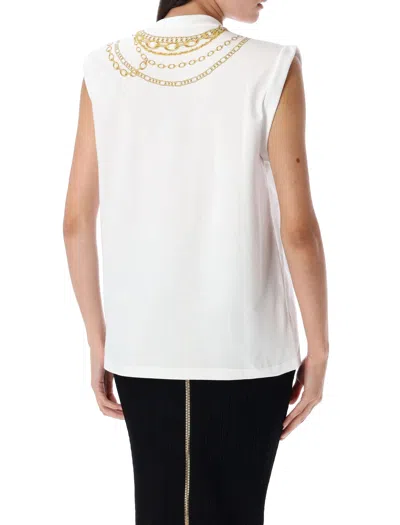 Balmain Chain Print Sleeveless Crew Neck Top In White