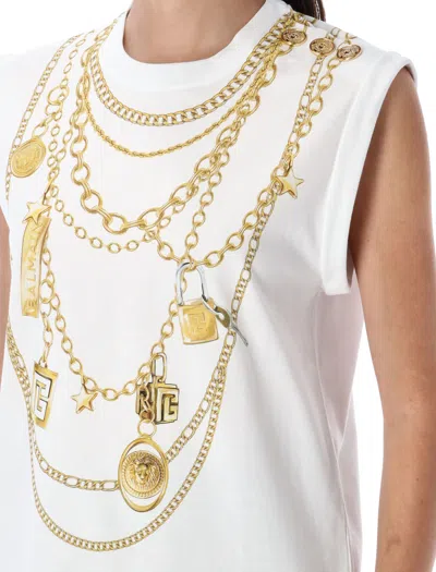 Balmain Chain Print Sleeveless Crew Neck Top In White