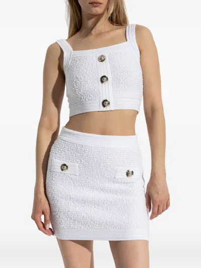 Balmain Cotton Blend Top Button Embellishments In White