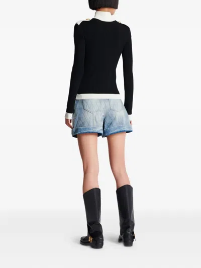 Balmain Zipped Turtleneck Knit Cardigan In Black