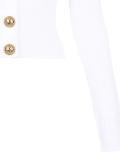Balmain V-neck Cable Knit Cardigan With Gold-tone Buttons In White