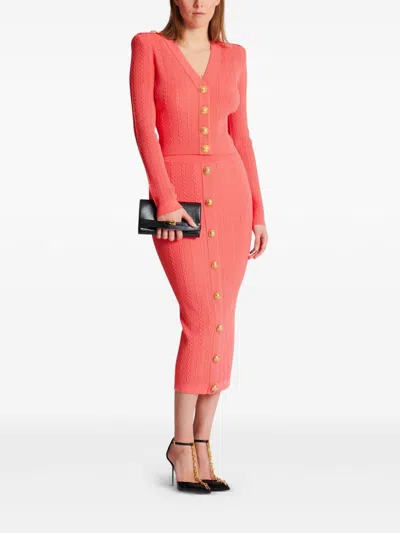 Balmain V Neck Buttoned Cardigan In Pink