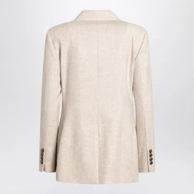 Brunello Cucinelli Double-breasted Jacket With Luxurious Cotton-wool Blend And Elegant Detailing In Neutral