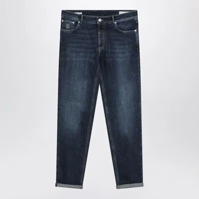 Brunello Cucinelli Denim Trousers Washed Effect In Blue