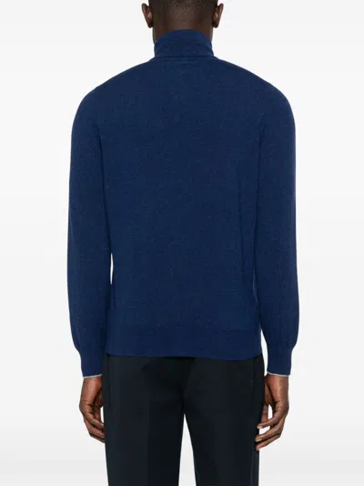 Brunello Cucinelli Cashmere High Neck Zip Cardigan In Blue