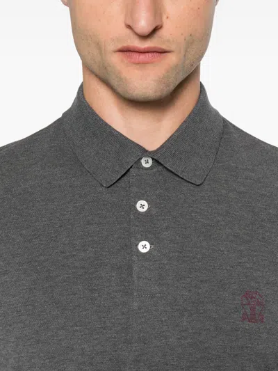 Brunello Cucinelli Men Logo Cotton Polo Shirt In Gray