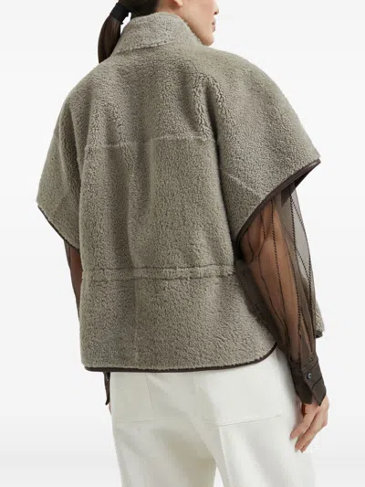 Brunello Cucinelli Brown High-neck Jacket In Neutral