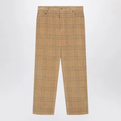 Burberry Sand-coloured Check Corduroy Trousers In Brown