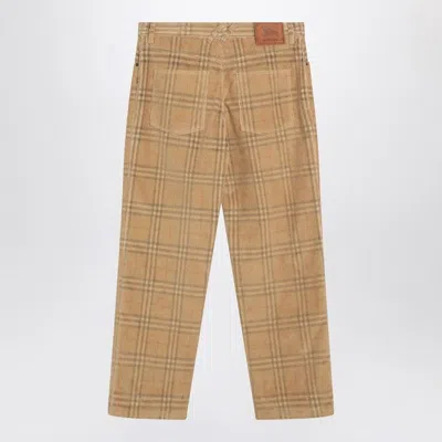 Burberry Sand-coloured Check Corduroy Trousers In Brown