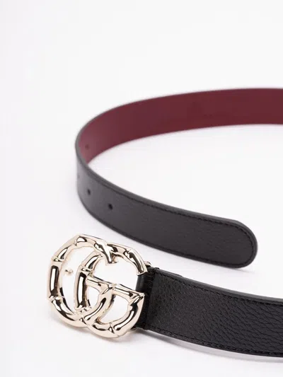 Gucci Reversible Textured Belt Adjustable Length In Black