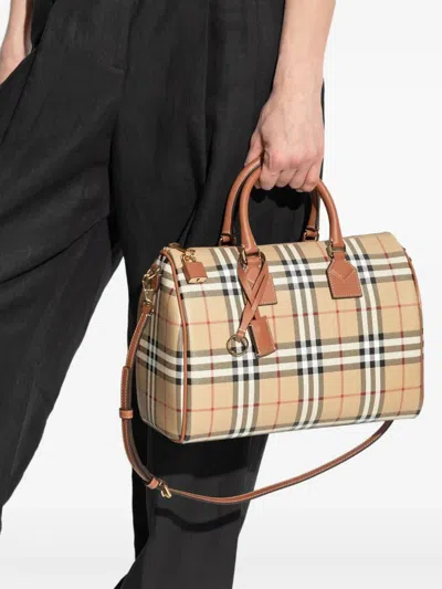Burberry Checked Zipped Bowling Tote Bag In Brown