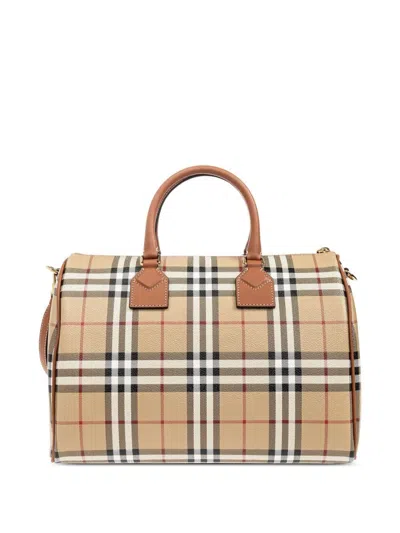 Burberry Checked Zipped Bowling Tote Bag In Brown