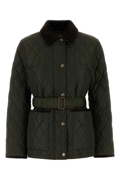 Burberry Dark Green Quilted Nylon Jacket Women In Brown