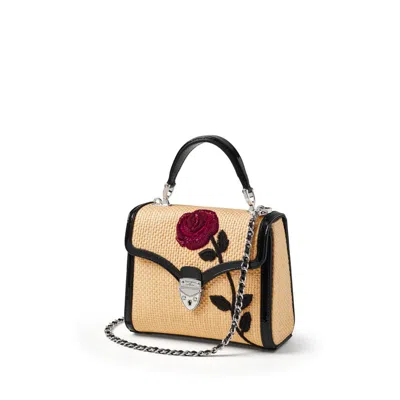 Aspinal Of London Midi Mayfair Red Rose Hand Embroidery On Natural Raffia In Multi