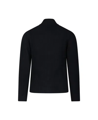C.p. Company Ribbed Zip-up Knitwear With High Collar And Front Zipper In Black
