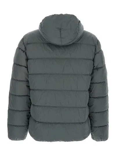 C.p. Company Grey Down Jacket With Fixed Hood With Googles Detail In Black