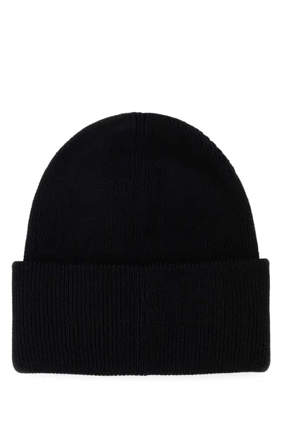 Canada Goose Ribbed Black Merino Wool Toque With Contrast Emblem In Blue