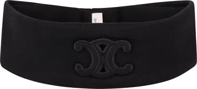 Celine Triomphe-patch Wool Headband In Black