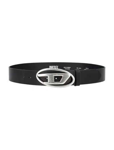 Diesel 4cm D Leather Buckle Belt In Black