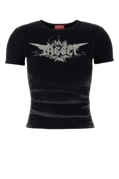 Diesel Black Stretch Cotton T-ele-long T-shirt In Black