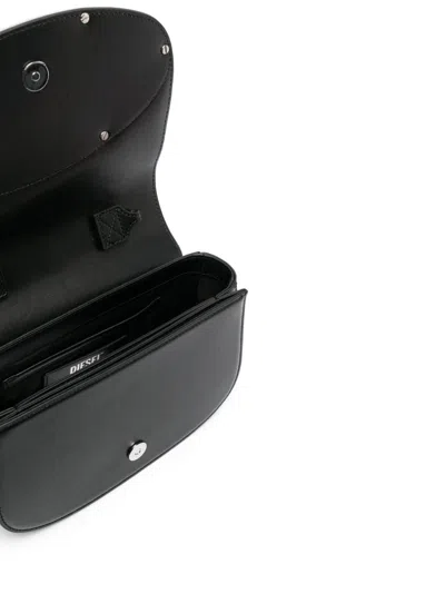 Diesel 1dr Black Shoulder Bag With Oval D Patch In Leather Woman