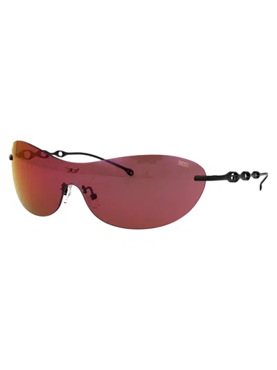 Diesel Matte Black Metal Sunglasses In Red