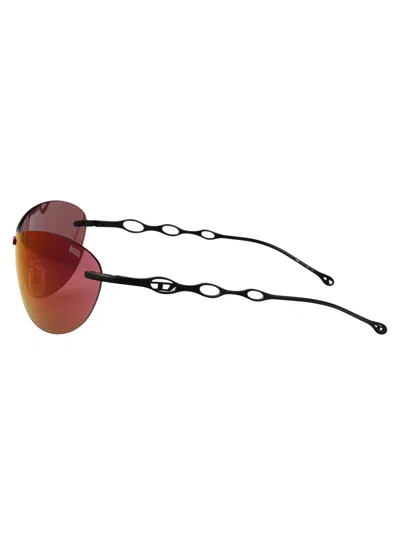 Diesel Matte Black Metal Sunglasses In Red