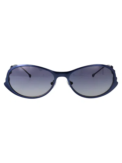 Diesel Shiny Brushed Antique Blue Metal Sunglasses In Blue