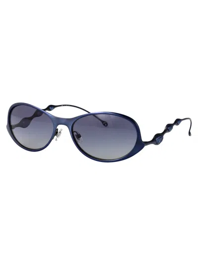 Diesel Shiny Brushed Antique Blue Metal Sunglasses In Blue