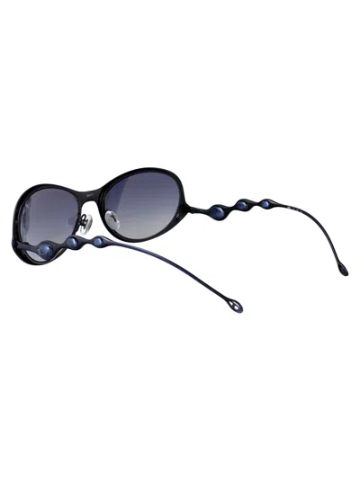 Diesel Shiny Brushed Antique Blue Metal Sunglasses In Blue