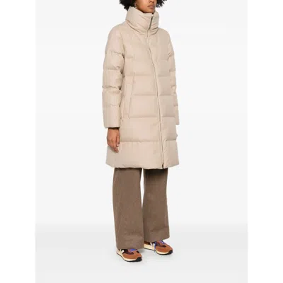 Herno Long Quilted Jacket High Collar In Neutral