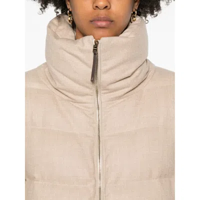 Herno Long Quilted Jacket High Collar In Neutral