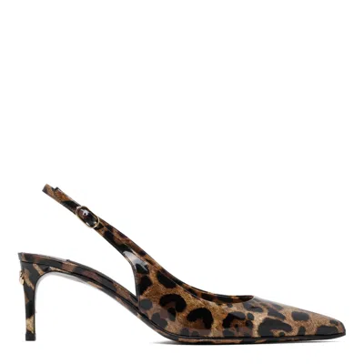 Dolce & Gabbana Animalier Brown Calf Leather With Heel In Multi