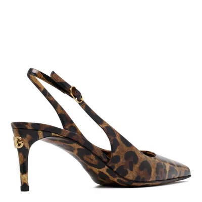 Dolce & Gabbana Animalier Brown Calf Leather With Heel In Multi