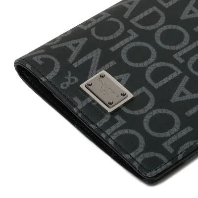 Dolce & Gabbana Black Cotton Leather Wallets In Black