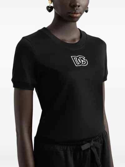 Dolce & Gabbana Jersey T-shirt With Dg Logo Embroidery In Black