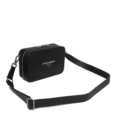 Dolce & Gabbana Brand Logo Adjustable Rectangular Messenger Bag Strap In Black